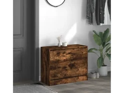 Zapatero de madera de ingeniería roble ahumado 80x34x63 cm ES853124