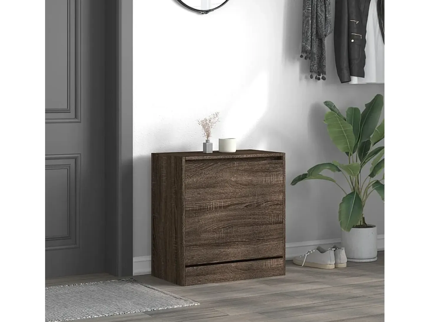 Zapatero de madera de ingeniería marrón roble 60x34x63,5 cm ES328176