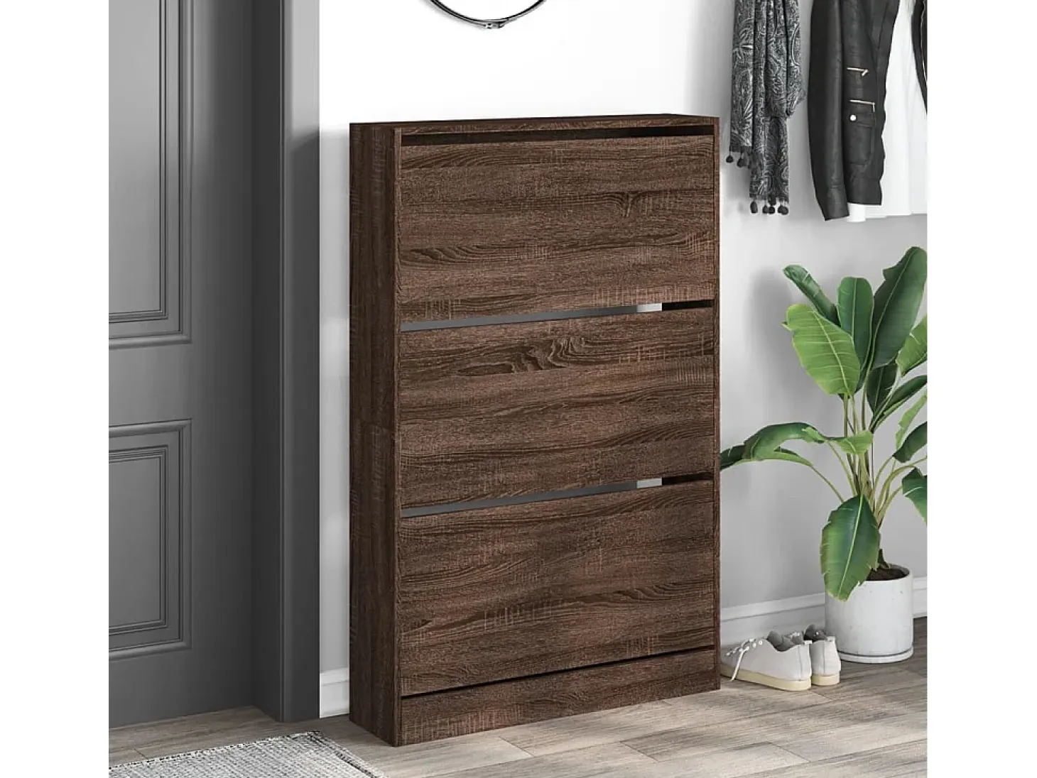 Zapatero de madera de ingeniería marrón roble 80x21x125,5 cm ES974798