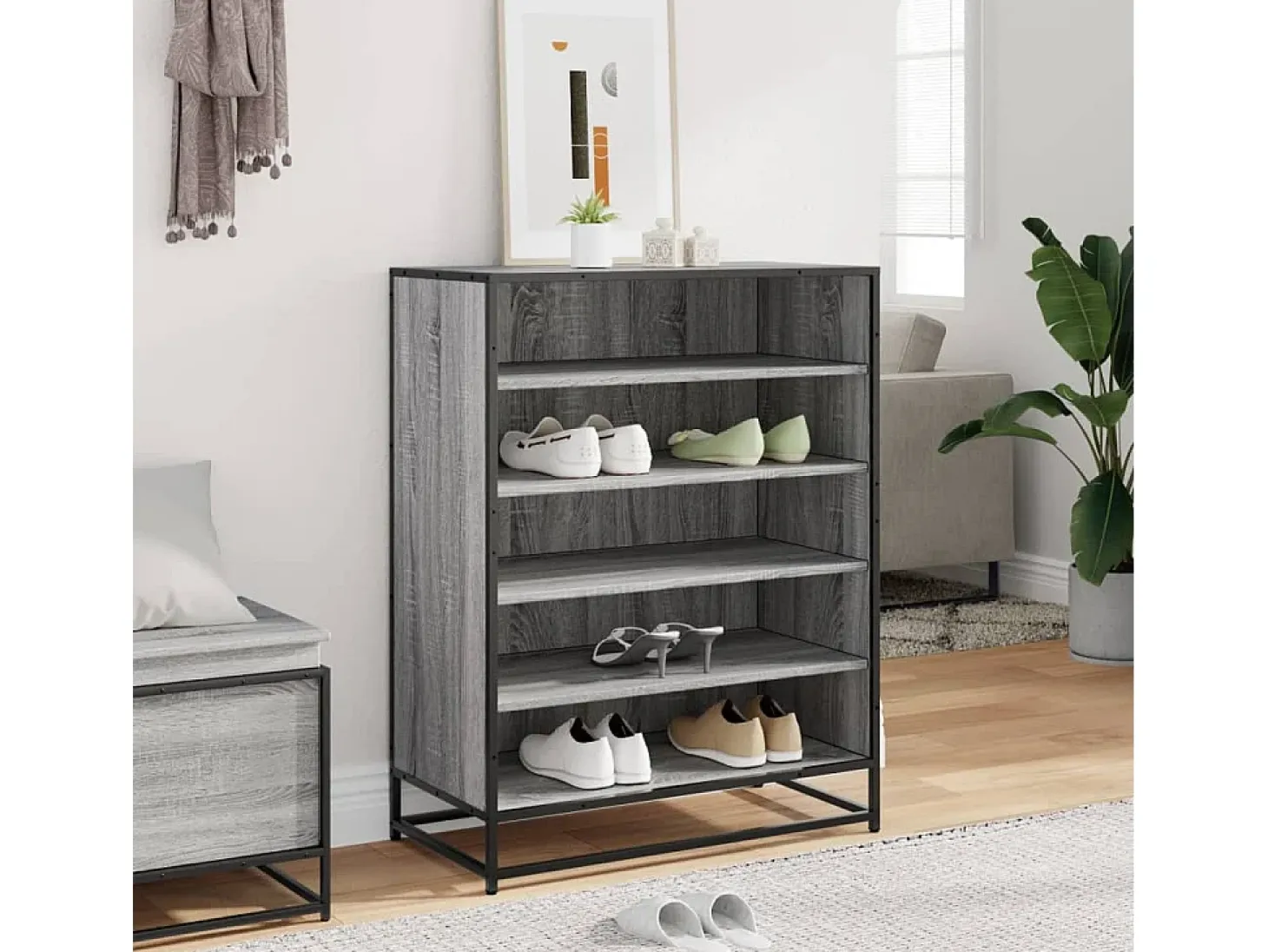 Zapatero de madera y metal de ingeniería gris Sonoma