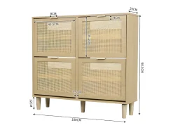 Zapatero de madera y ratán - 4 puertas abatibles - Natural