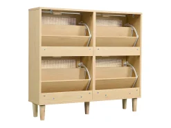 Zapatero de madera y ratán - 4 puertas abatibles - Natural