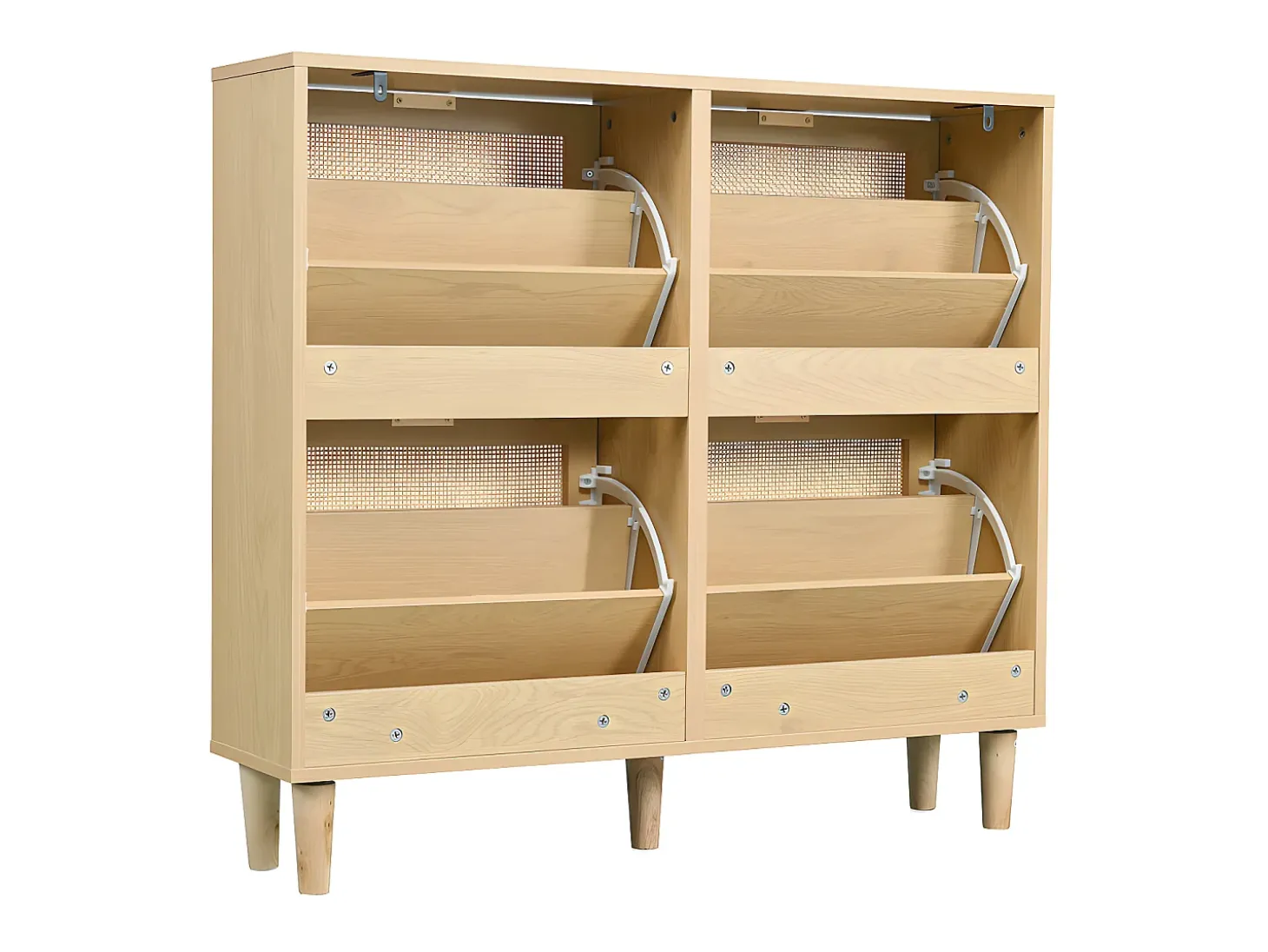 Zapatero de madera y ratán - 4 puertas abatibles - Natural