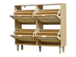Zapatero de madera y ratán - 4 puertas abatibles - Natural