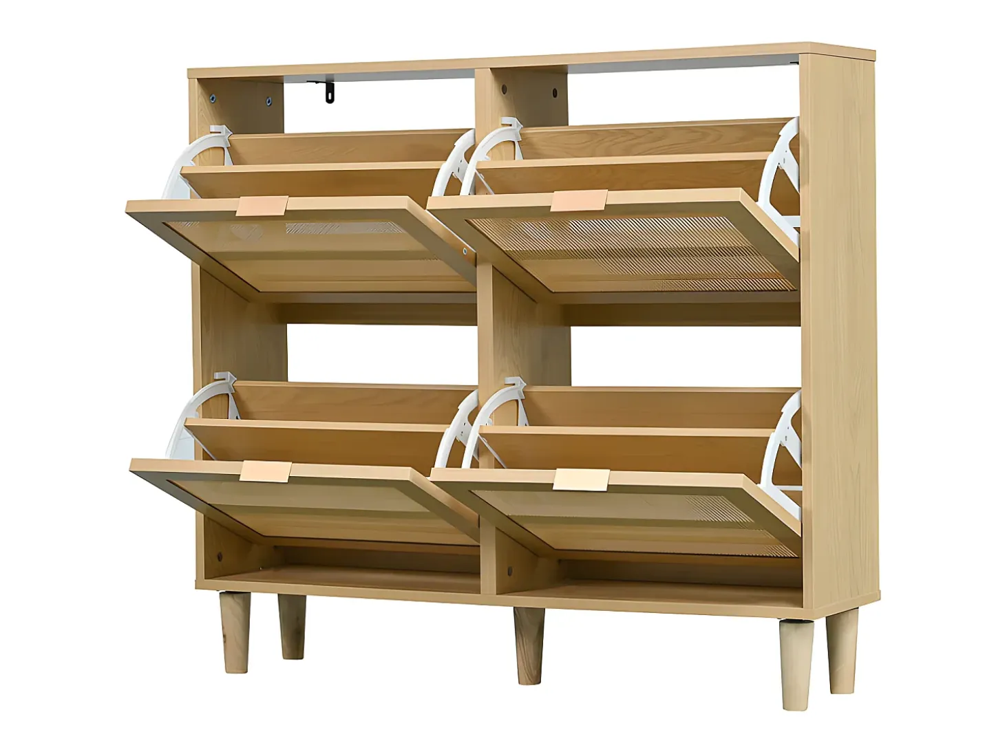 Zapatero de madera y ratán - 4 puertas abatibles - Natural