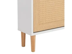 Zapatero de madera y ratán - 3 puertas abatibles y 1 cajón - estante regulable - Natural y Blanco