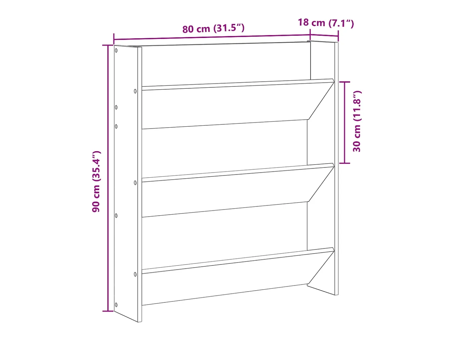 Zapatero de pared - Roble negro, 80 x 18 x 90 cm, madera de ingeniería