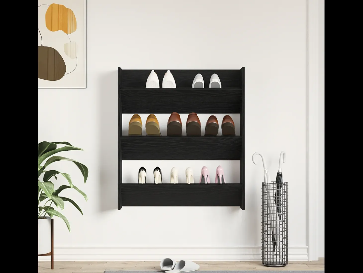 Zapatero de pared - Roble negro, 80 x 18 x 90 cm, madera de ingeniería