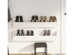 Zapatero de pared 2 uds Blanco 110x9x23cm Pino macizo