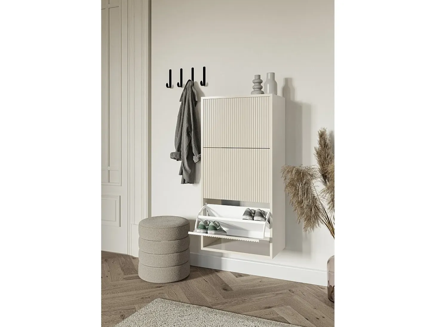 Zapatero de pared con 3 puertas - Greige - 50 cm - VELDIO