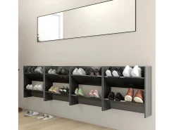 Zapatero de pared de 4 piezas, gris brillante, 60x18x60 cm