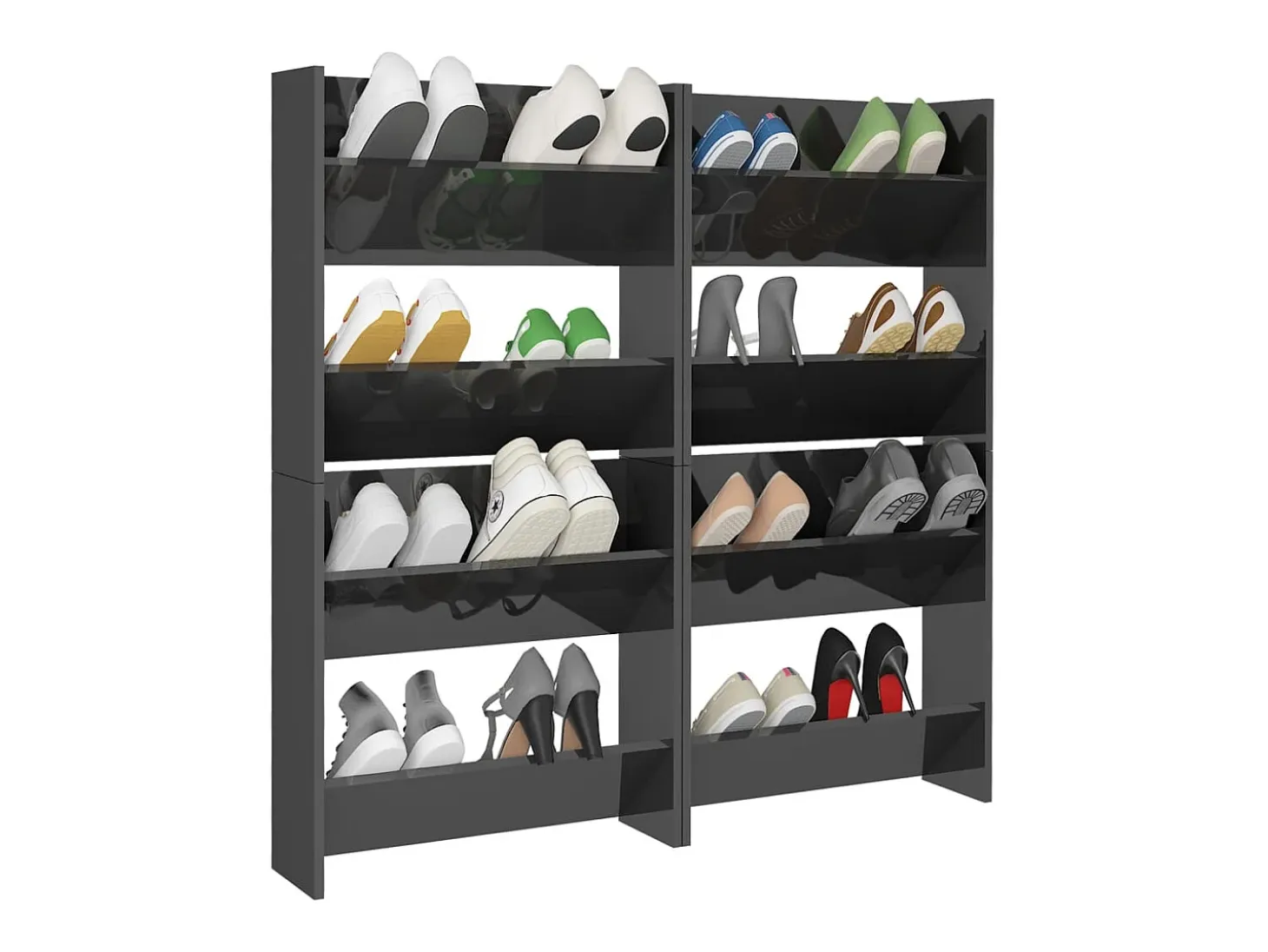 Zapatero de pared de 4 piezas, gris brillante, 60x18x60 cm