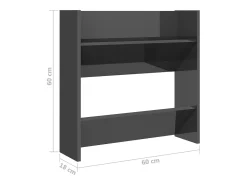 Zapatero de pared de 4 piezas, gris brillante, 60x18x60 cm