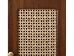 Zapatero de ratán - Banco de entrada - Con cojín - 1 cajón y 1 puerta de ratán - Marrón