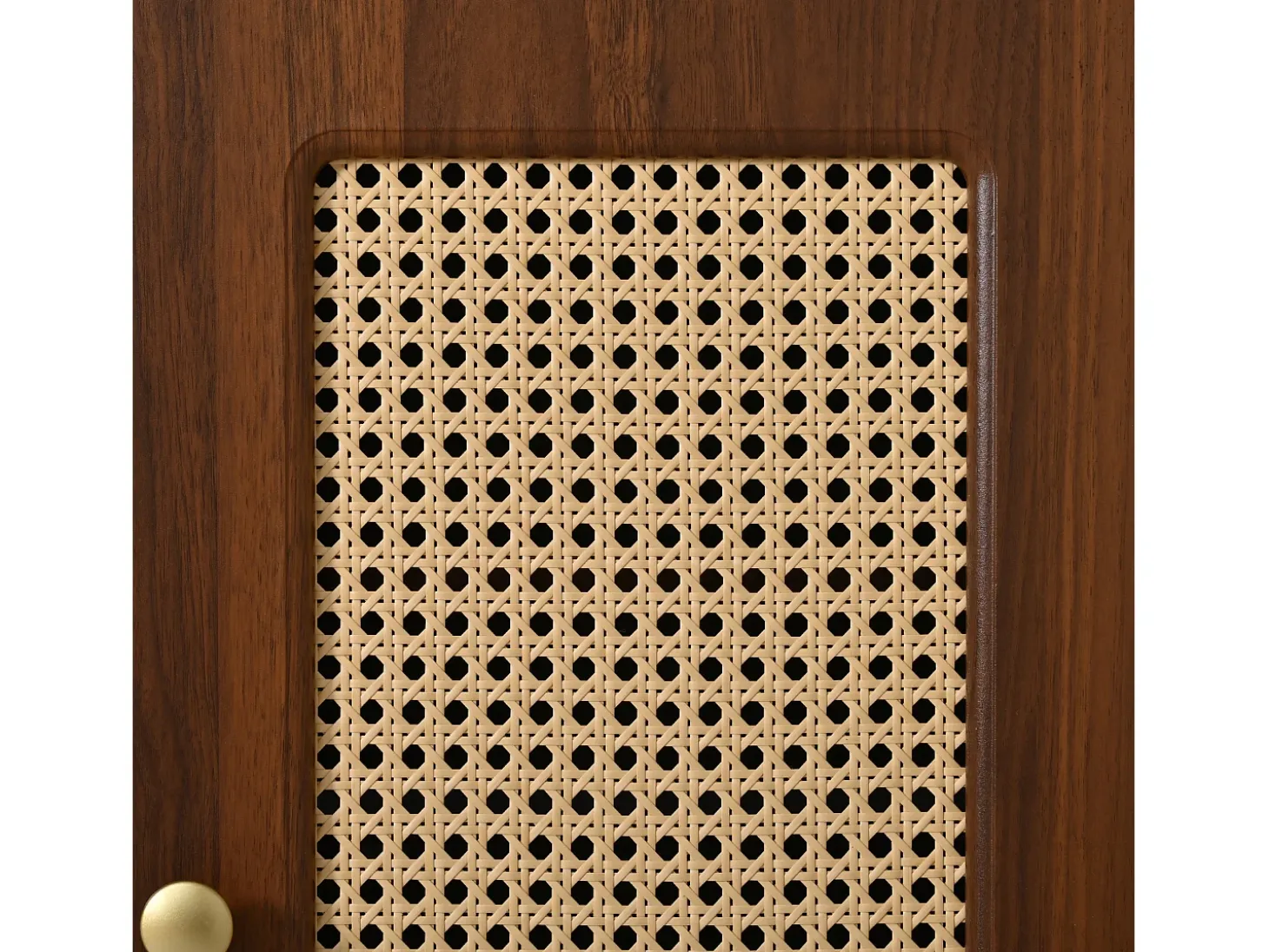 Zapatero de ratán - Banco de entrada - Con cojín - 1 cajón y 1 puerta de ratán - Marrón