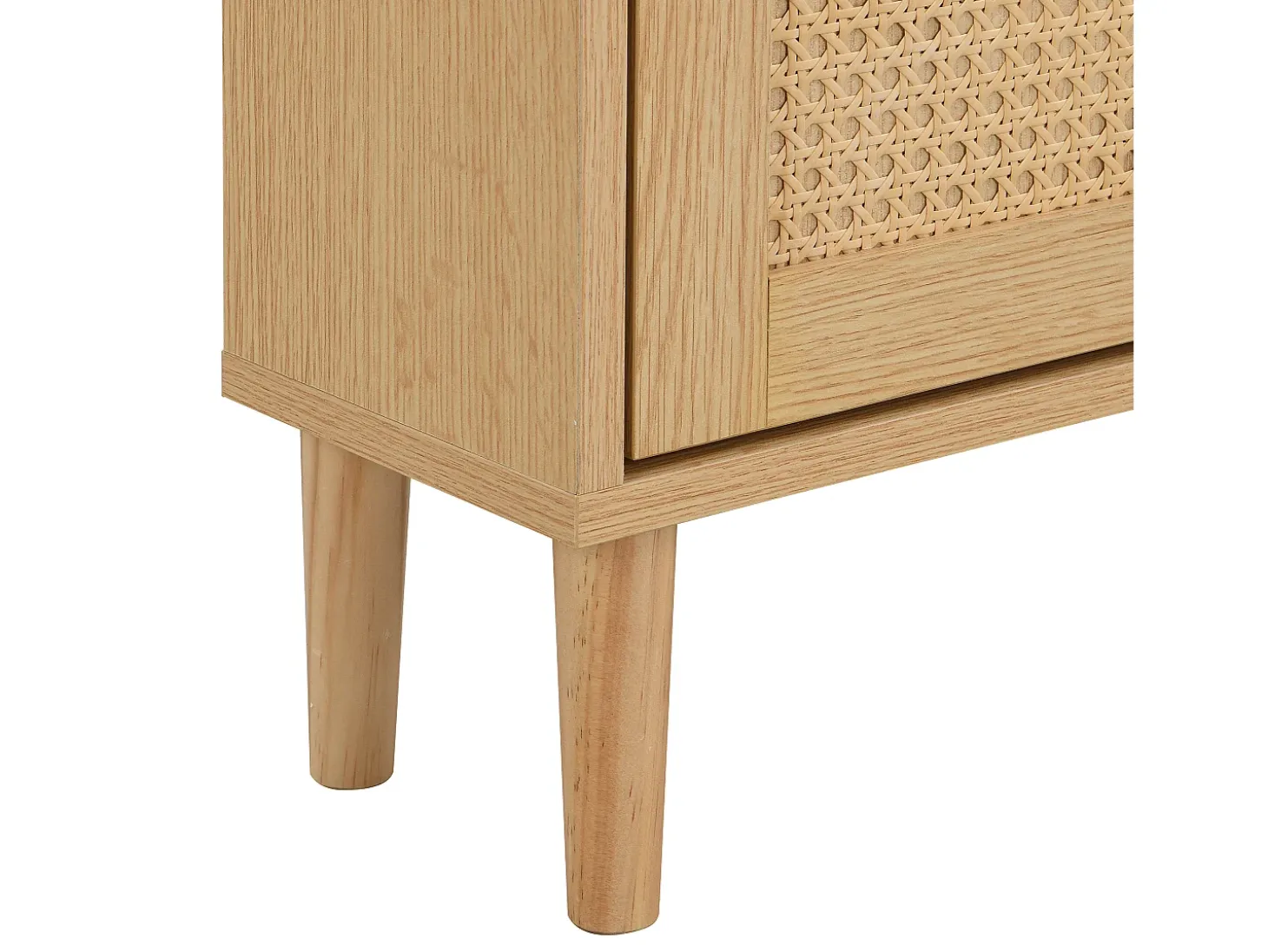 Zapatero de ratán con 4 puertas y 1 cajón, patas y tiradores de madera