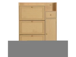 Zapatero de ratán con 4 puertas y 1 cajón, patas y tiradores de madera