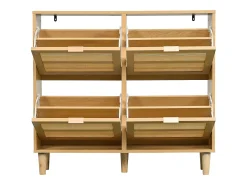Zapatero de ratán natural, 4 cajones, diseño de madera, con 2 puertas y estantes regulables (100x25x90 cm)