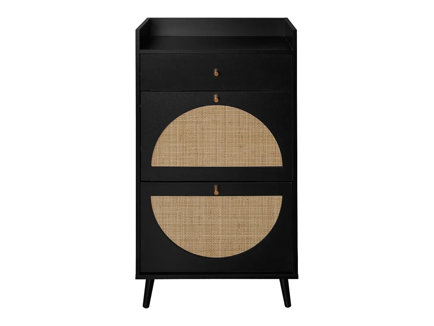 Zapatero de ratán negro - 2 puertas y 1 cajón