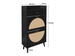 Zapatero de ratán negro - 2 puertas y 1 cajón