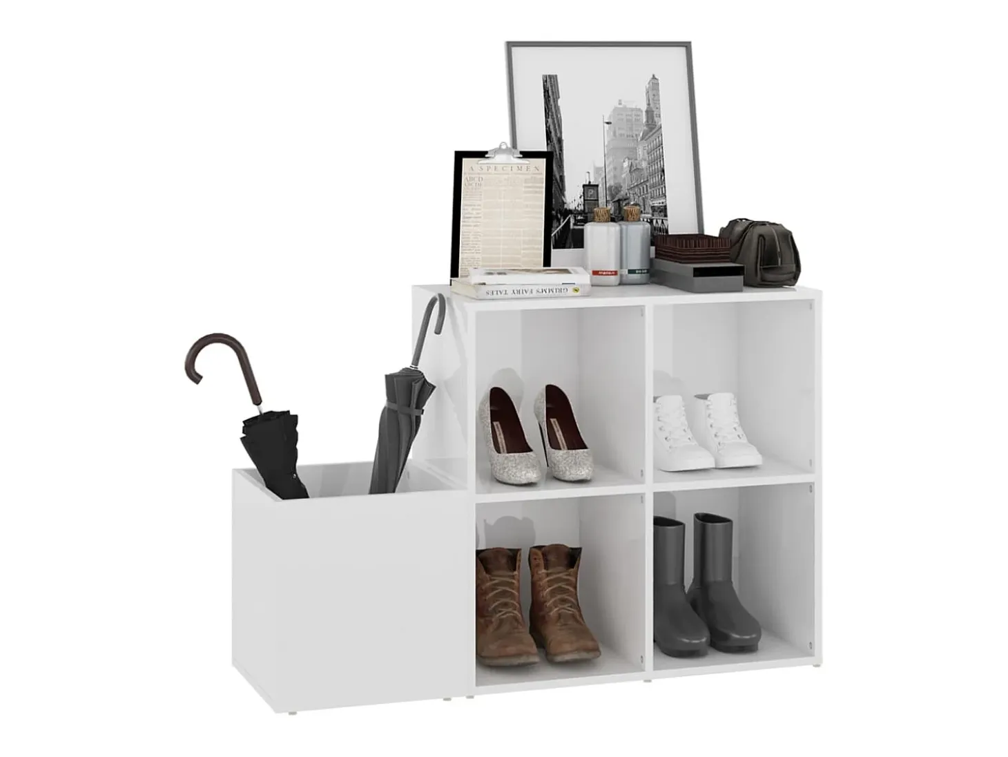 Zapatero de recibidor contrachapado blanco brillo 105x35,5x70cm ES181641