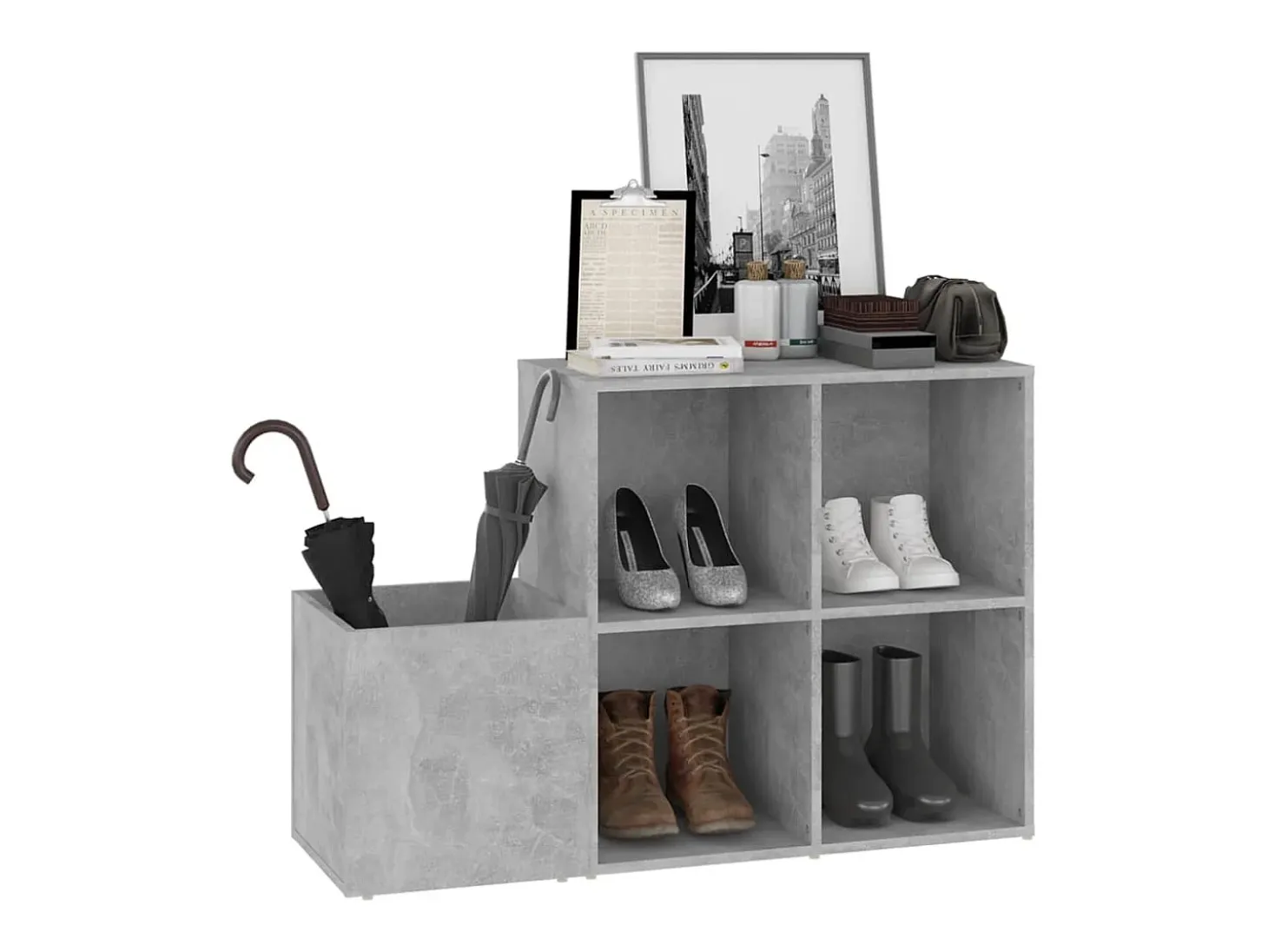 Zapatero de recibidor contrachapado gris hormigón 105x35,5x70cm ES757145