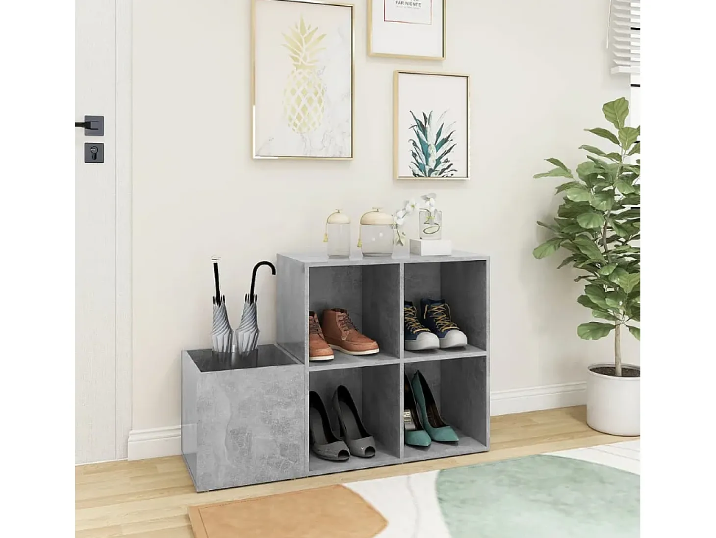 Zapatero de recibidor contrachapado gris hormigón 105x35,5x70cm ES757145