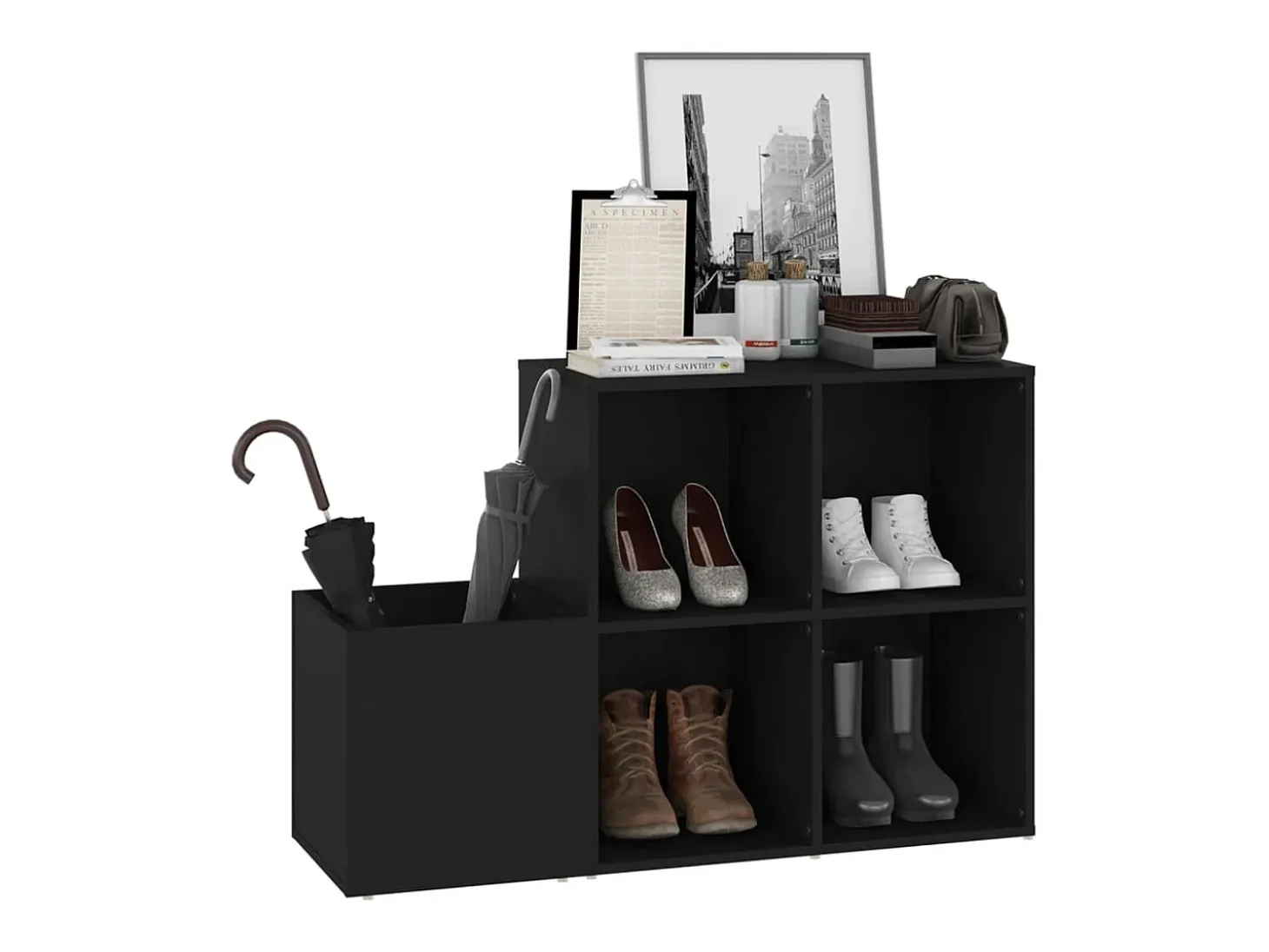Zapatero de recibidor madera contrachapada negro 105x35,5x70 cm ES125075