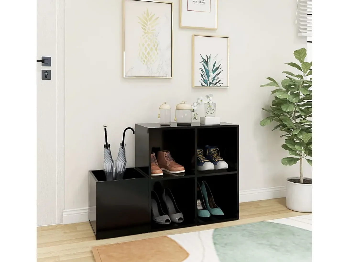 Zapatero de recibidor madera contrachapada negro 105x35,5x70 cm ES125075