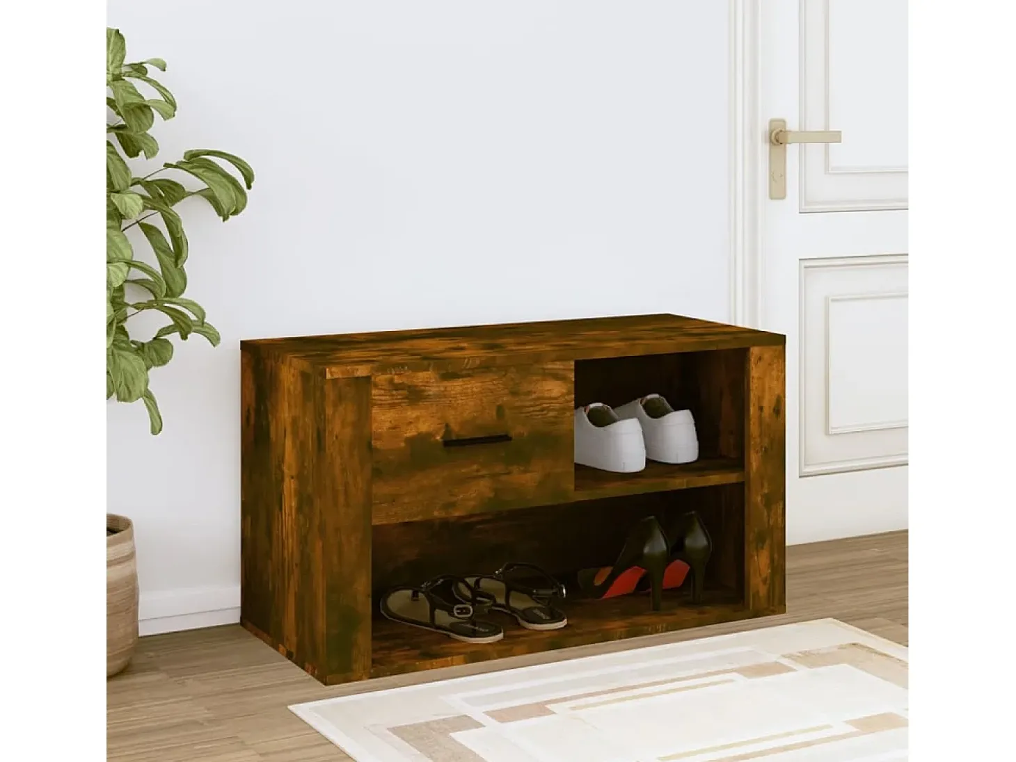 Zapatero de roble ahumado 80x35x45 cm Madera de ingeniería