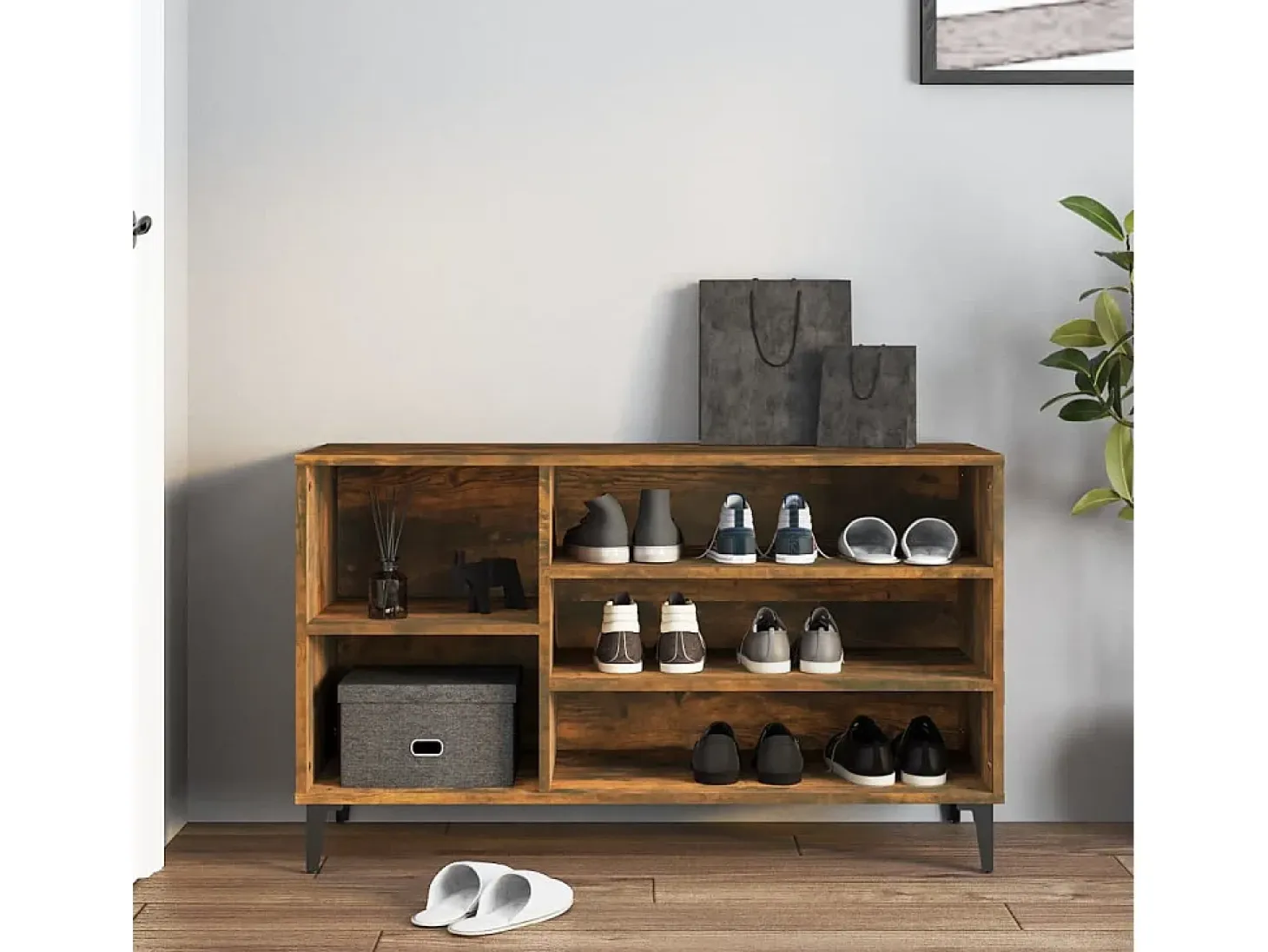 Zapatero de roble ahumado 102x36x60 cm Madera de ingeniería