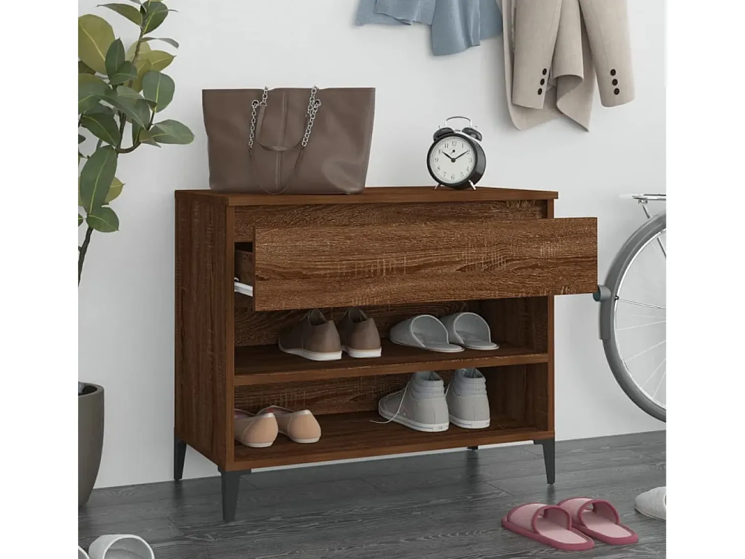 Zapatero de roble ahumado 70x36x60 cm Madera de ingeniería