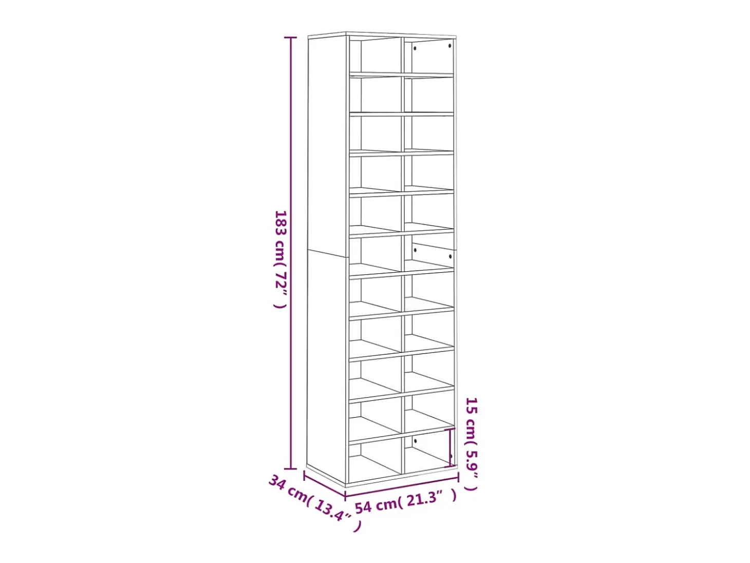 Zapatero de roble ahumado 54x34x183 cm Madera de ingeniería