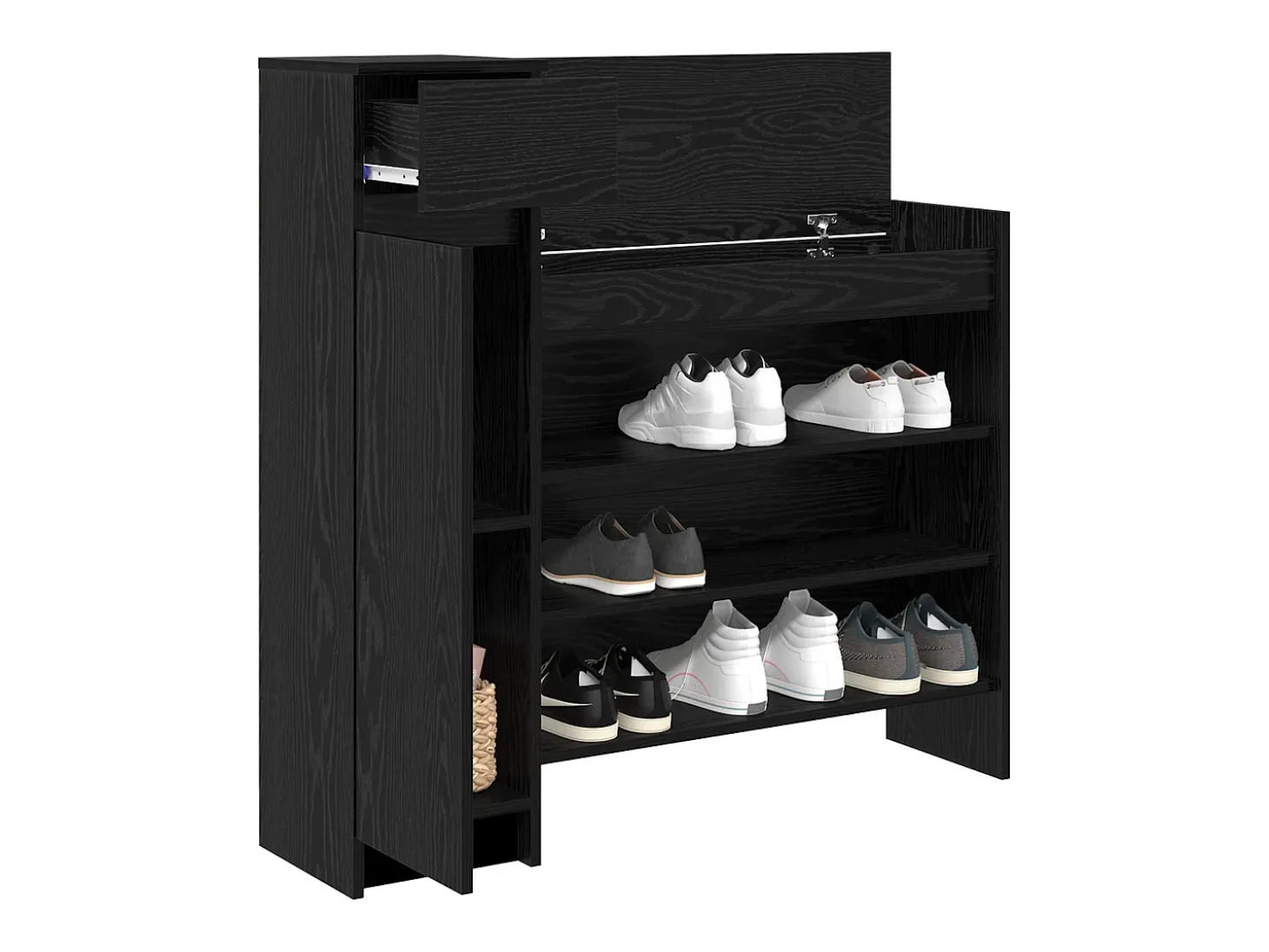 Zapatero de Roble Negro 100,5x28x100 cm en madera MDF
