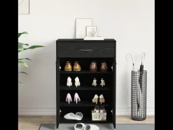 Zapatero de roble negro 60x35x84 cm en madera de ingeniería