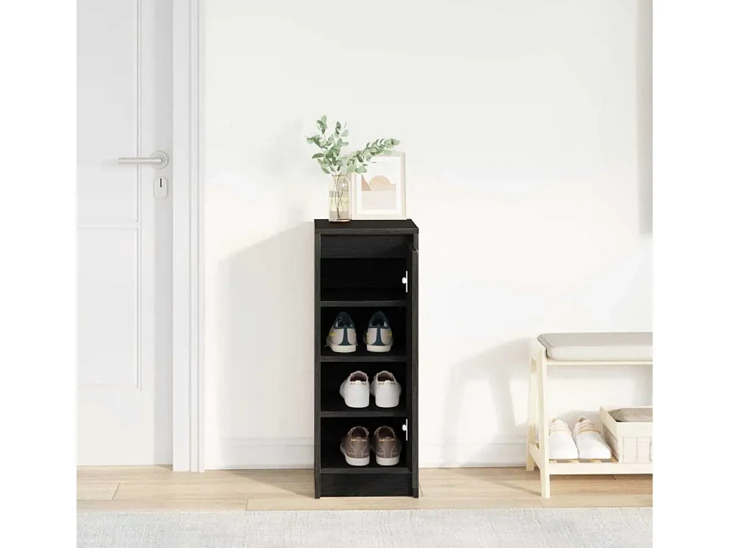Zapatero de roble negro 29,5x34x76 cm madera de ingeniería