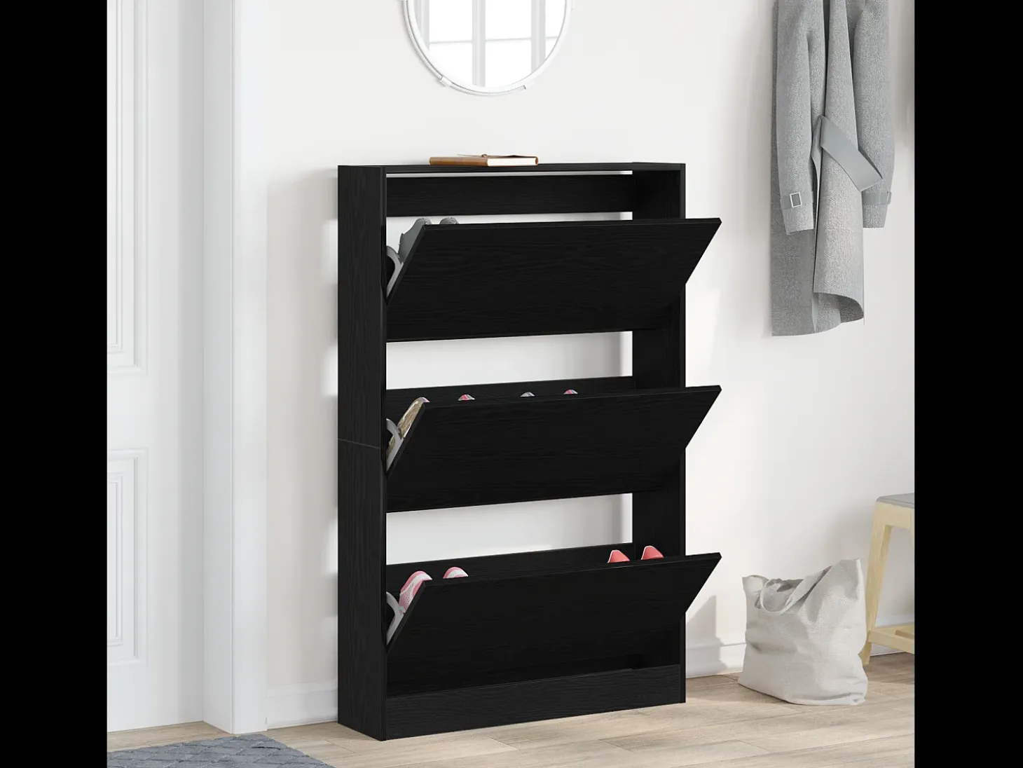 Zapatero de roble negro 80x21x125,5 cm Madera de ingeniería