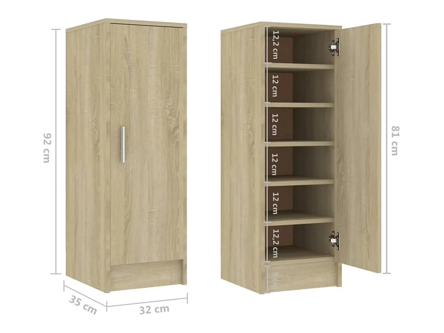 Zapatero de roble Sonoma 32x35x92 cm Madera de ingeniería
