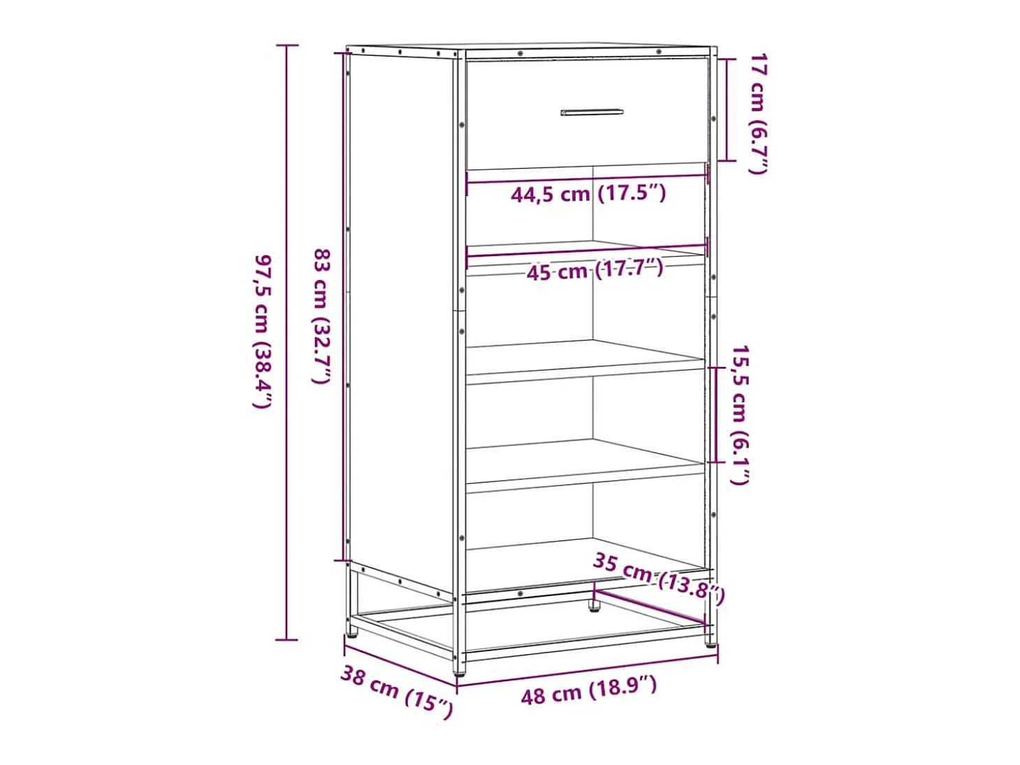 Zapatero de roble Sonoma 48x38x97,5 cm madera de ingeniería