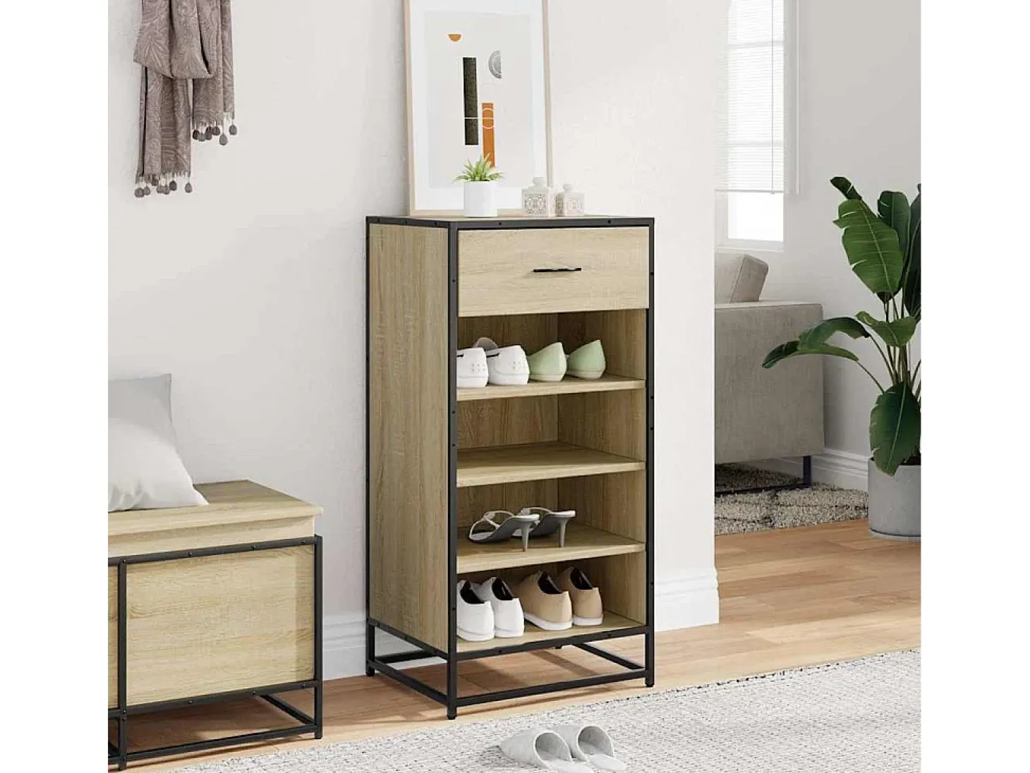 Zapatero de roble Sonoma 48x38x97,5 cm madera de ingeniería