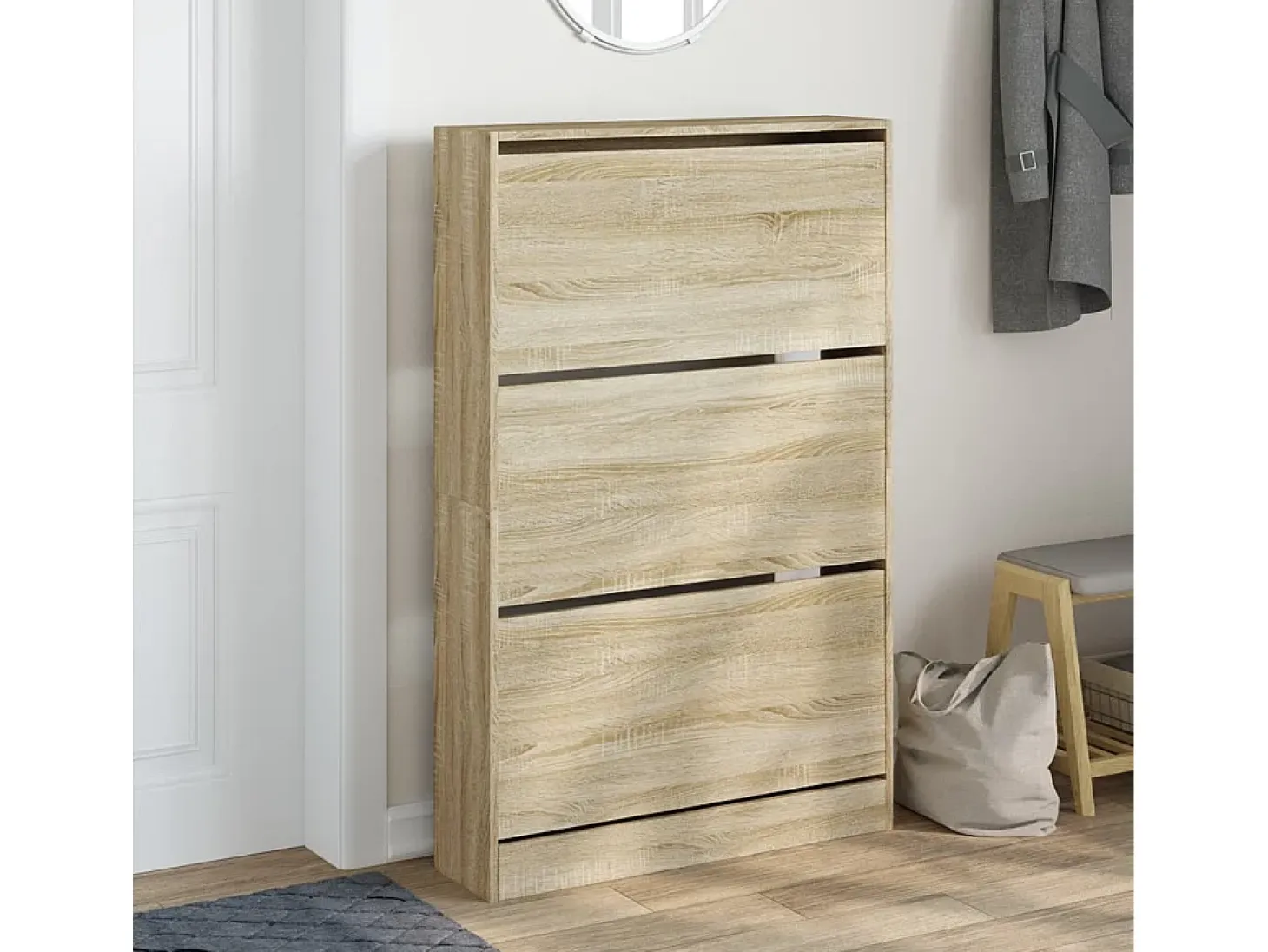Zapatero de roble Sonoma 80x21x125,5cm madera de ingeniería