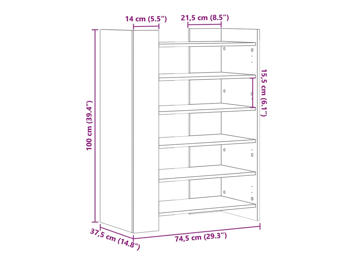 Zapatero de roble Sonoma 74,5x37,5x100 cm