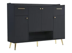 Zapatero, estantería con 2 cajones, 4 puertas y patas de metal, diseño moderno, color negro (130x37x100 cm)