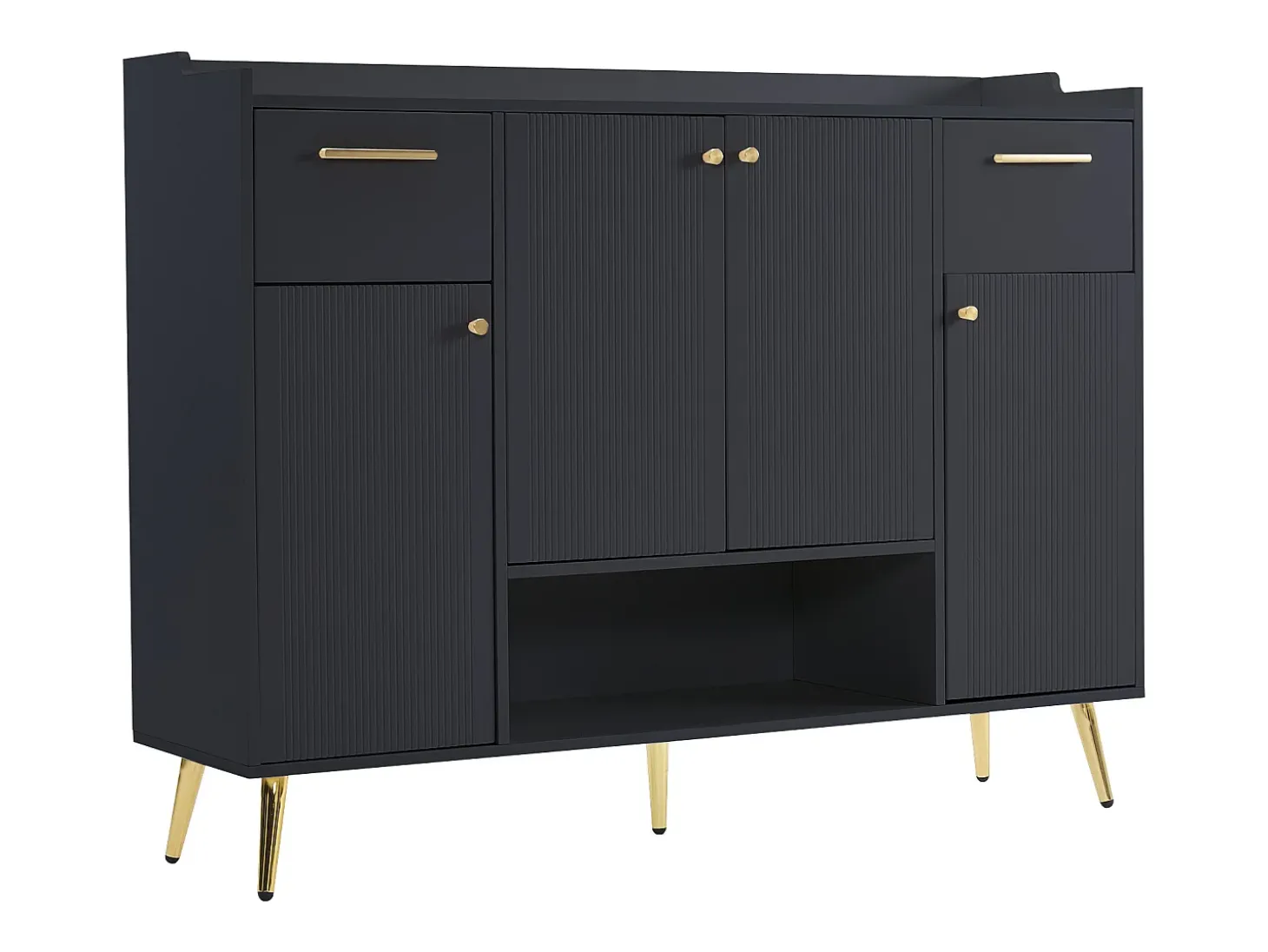 Zapatero, estantería con 2 cajones, 4 puertas y patas de metal, diseño moderno, color negro (130x37x100 cm)