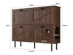 Zapatero estrecho con 3 puertas, espacio para juguetes de mascotas, estantes regulables, MDF, color nogal natural (120x28x92 cm)