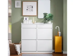 Zapatero Estrecho con 4 Solapas Organizador para Zapatos de Entrada con 2 Cajones Blanco 98 x 19 x 95 cm FSR169-W SoBuy ES