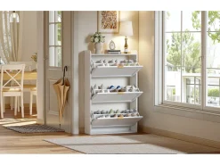 Zapatero estrecho de 3 compartimentos - 76 x 23 x 118 cm - para recibidor y salón - tablero de partículas - blanco