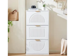 Zapatero estrecho de 3 puertas - 60 x 24 x 114 cm - para entrada/salón - MDF - blanco