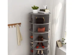 Zapatero giratorio de 360°, 7 niveles, capacidad para 28 pares de zapatos, MDF, gris (60,96 x 60,96 x 165 cm)