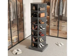 Zapatero giratorio de 360°, 7 niveles, capacidad para 28 pares de zapatos, MDF, gris (60,96 x 60,96 x 165 cm)
